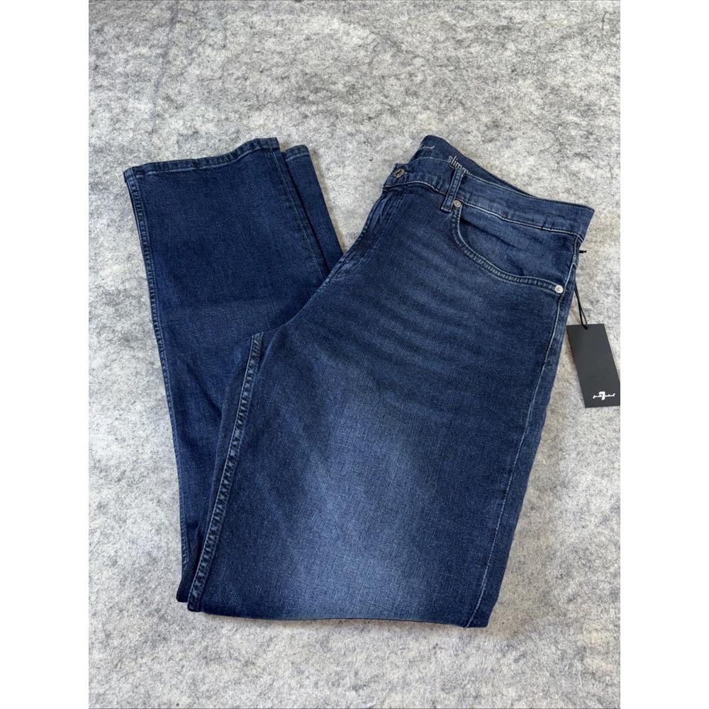 7 For All Mankind Jeans Mens 38x32 Blue Slimmy‎ Akron Stretch Dark Wash Denim